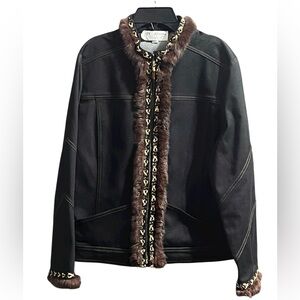 Vintage St. John Denim Jacket w/ Real Rabbit Fur – Size 12 🖤✨